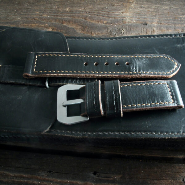 "French Ammo Black" handmade leather strap