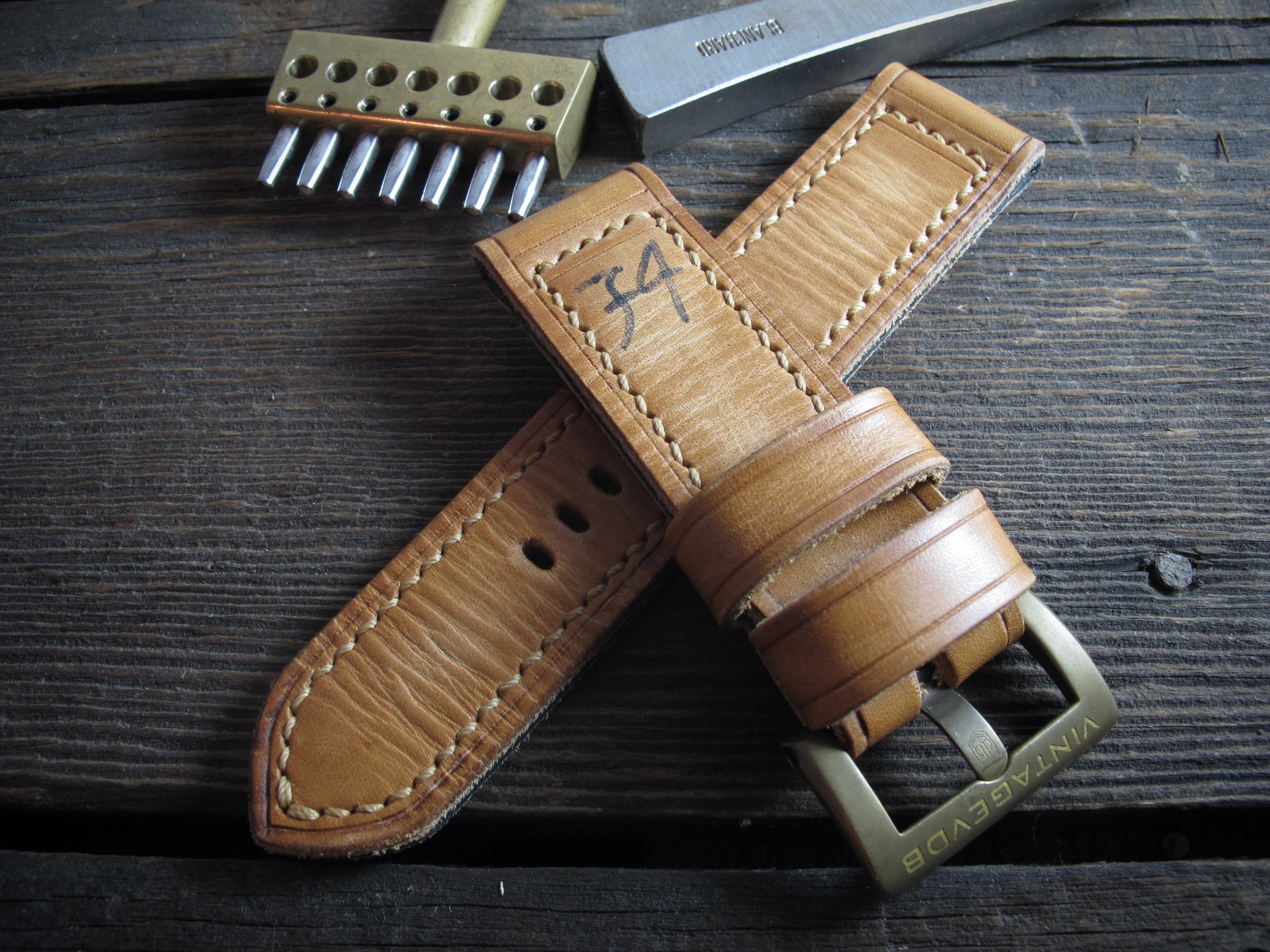 "74" handmade leather strap