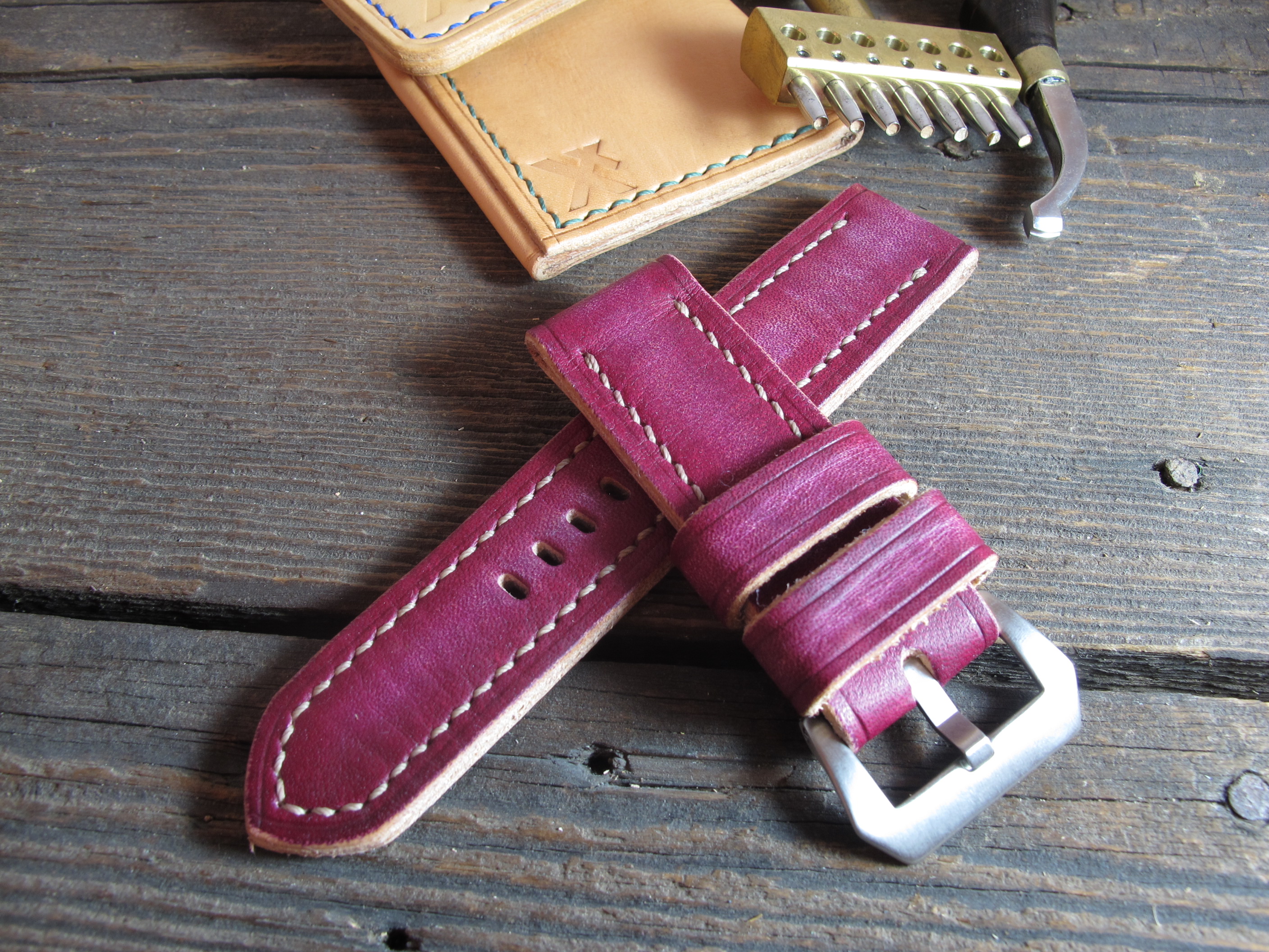 "Magenta" handmade leather strap