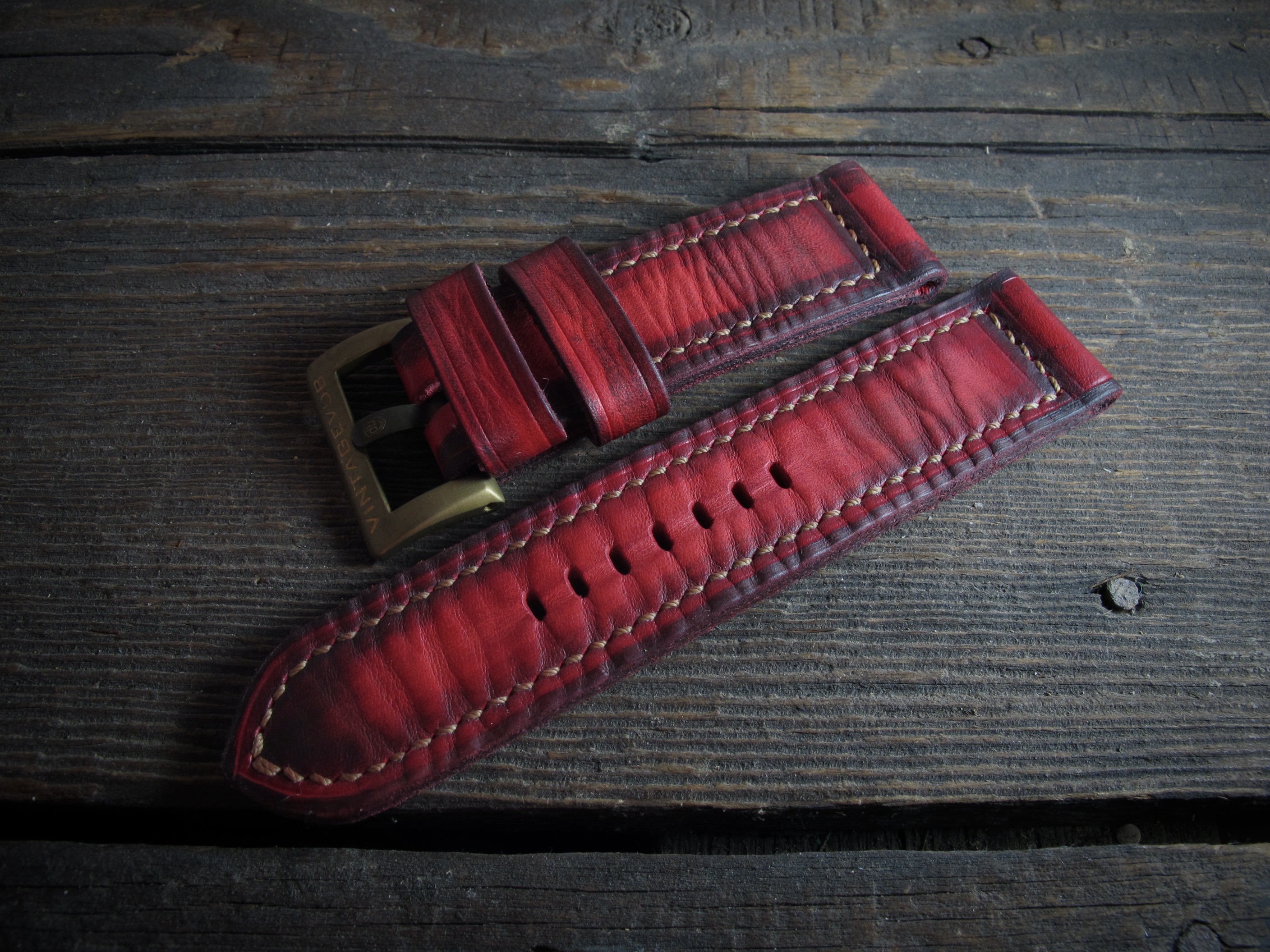 "RED X" handmade leather strap - Image 2