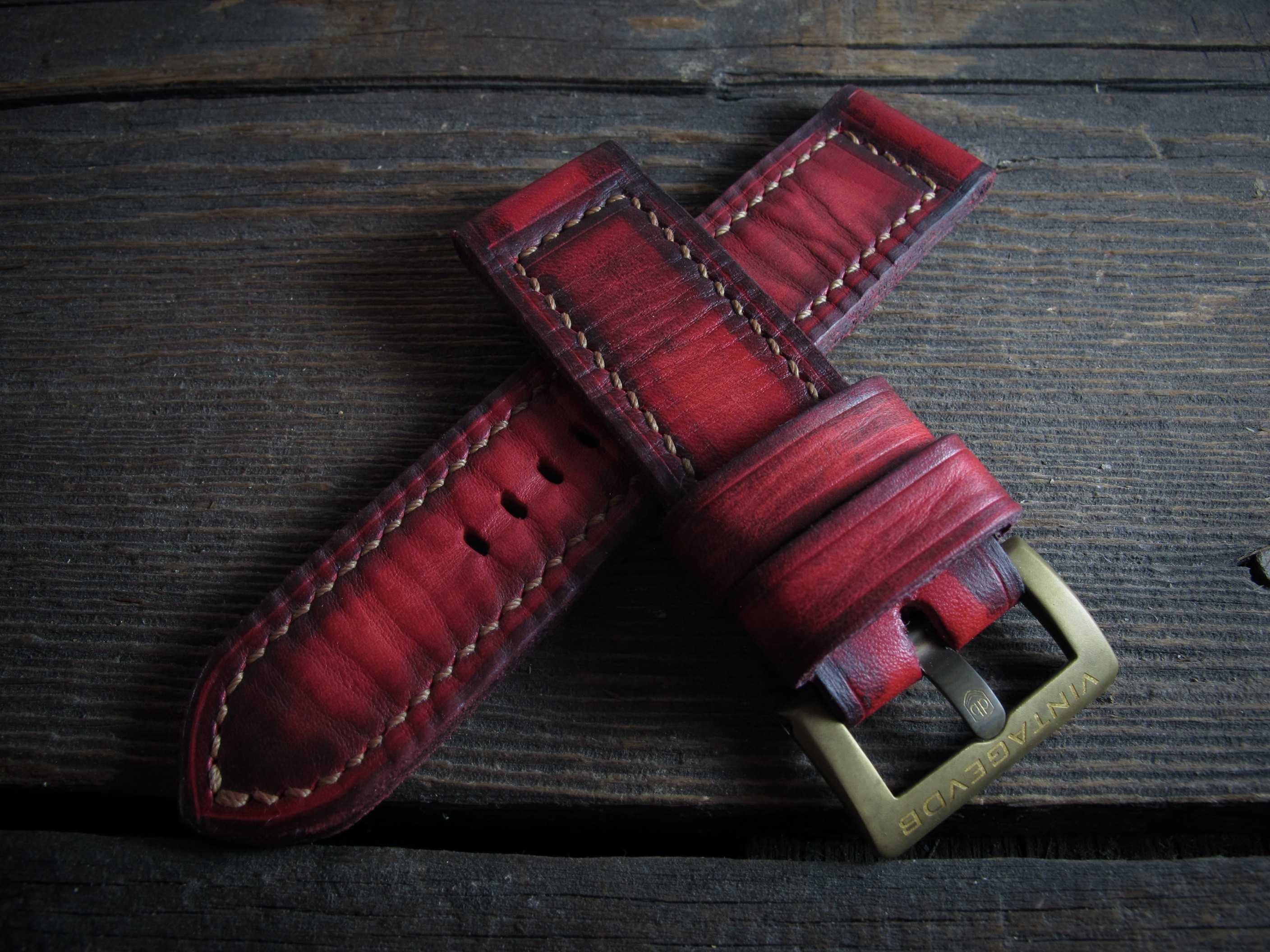"RED X" handmade leather strap