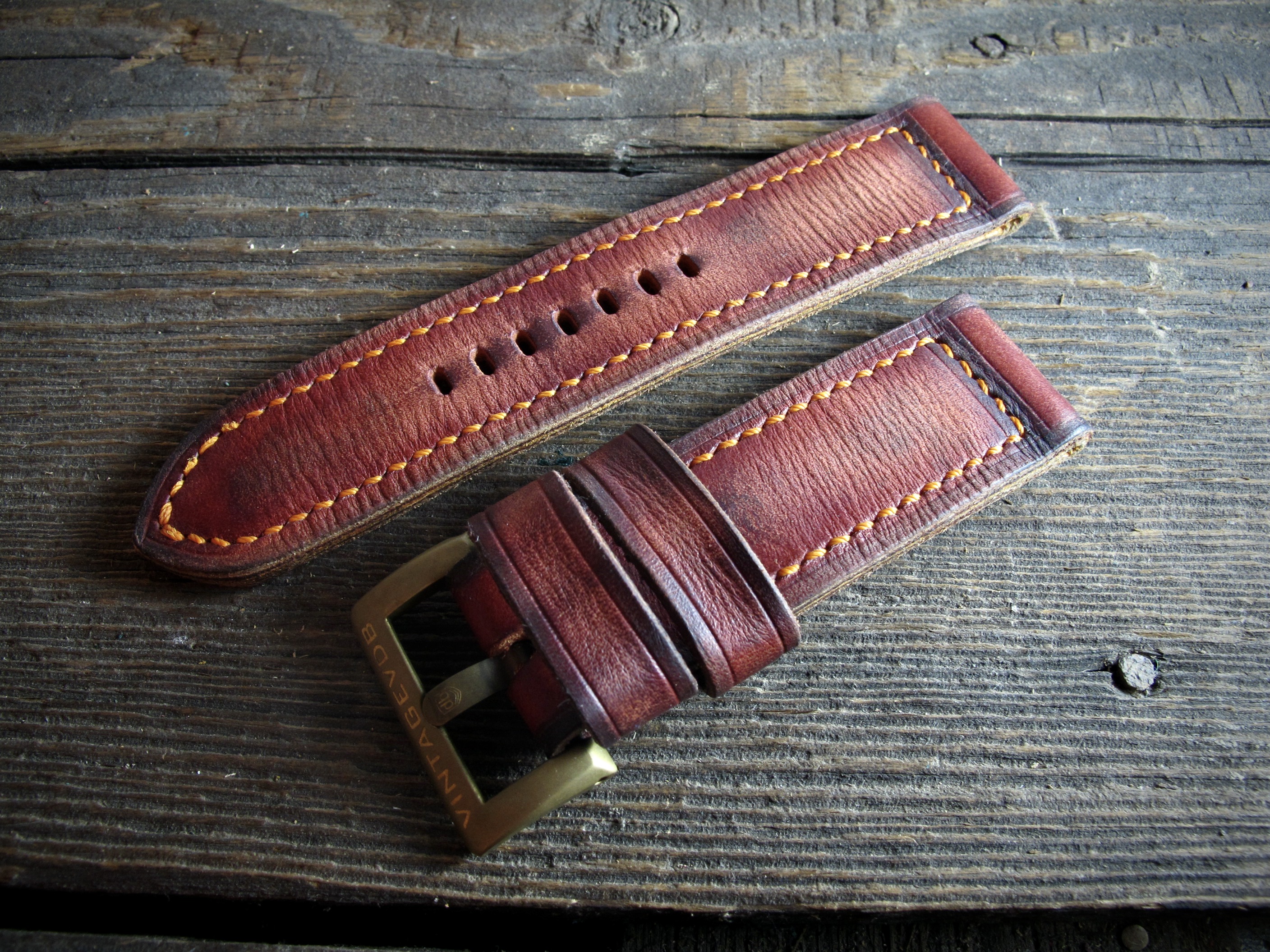 "Fieno X" Handmade Hay Brown Leather Strap - Image 3
