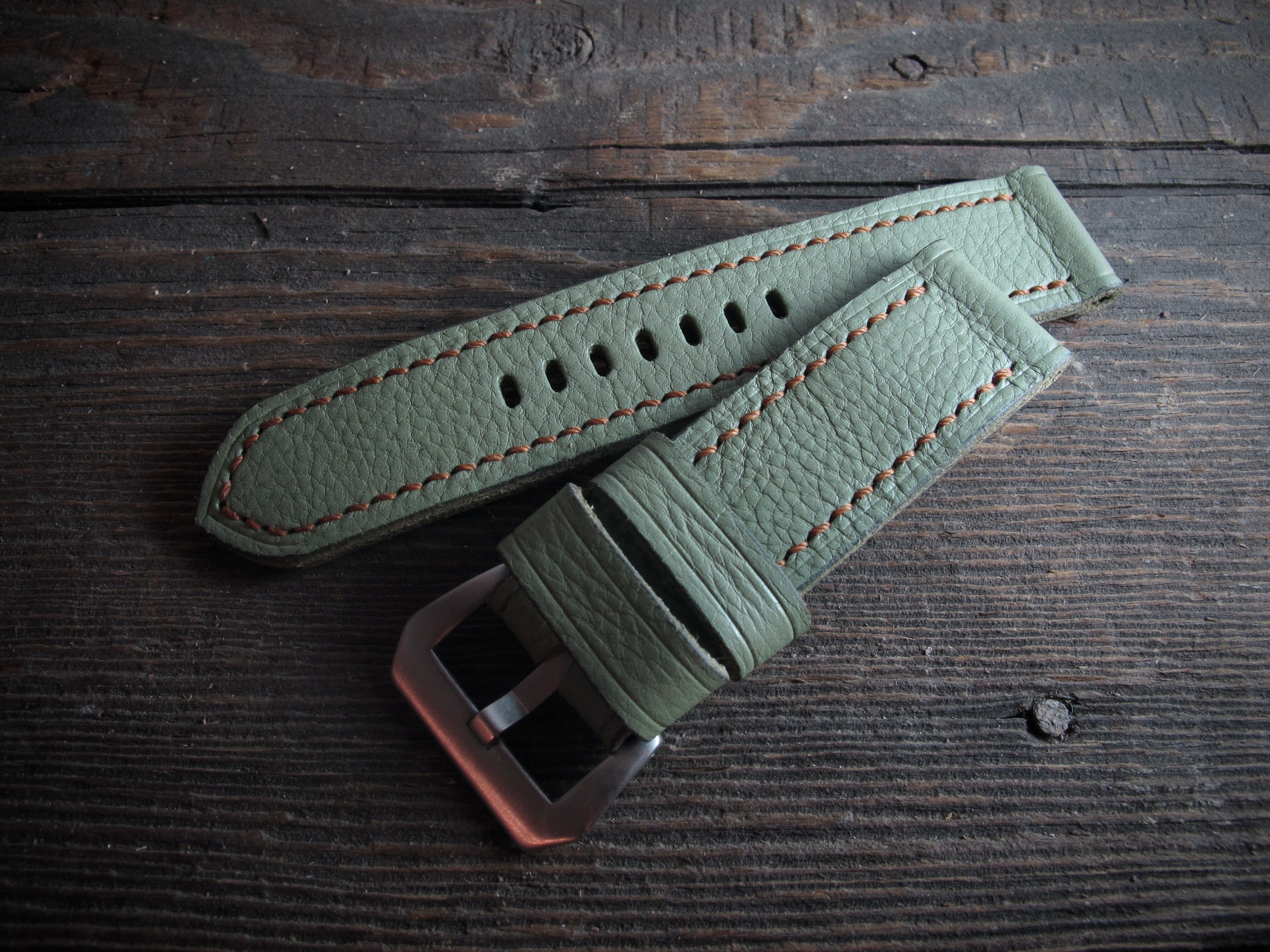 "LG-26" Handmade light green Leather Strap - Image 4