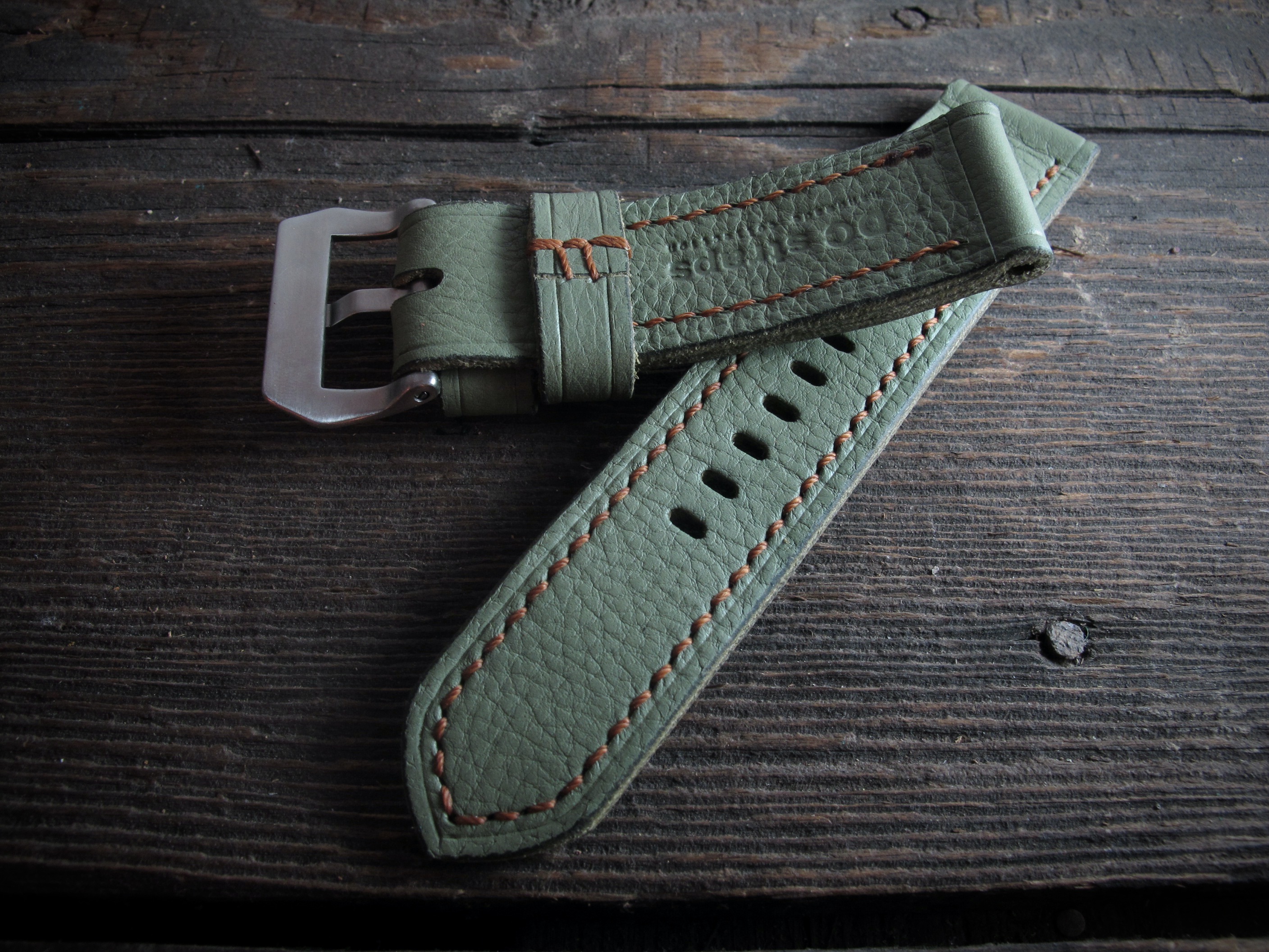 "LG-26" Handmade light green Leather Strap - Image 5