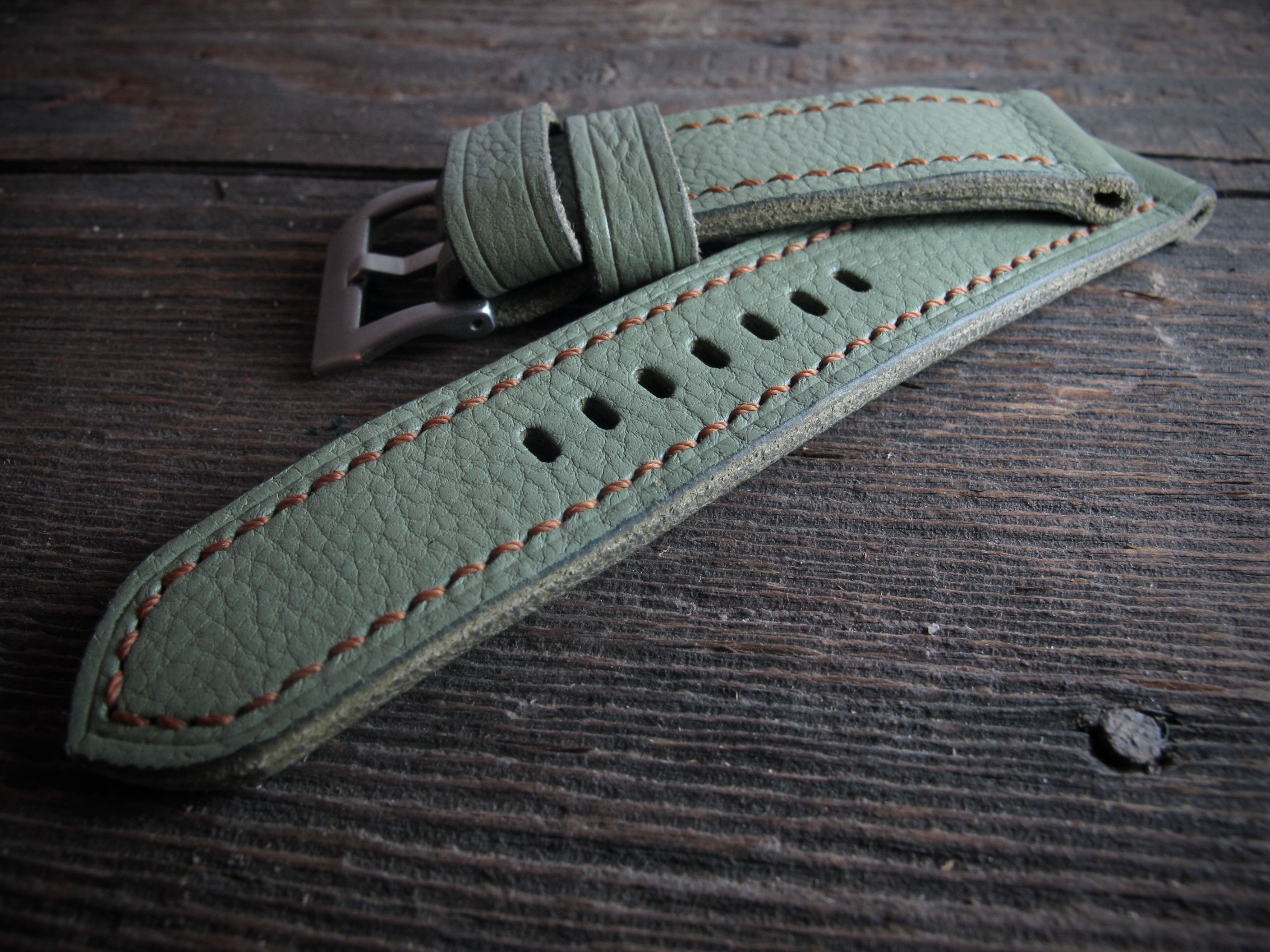 "LG-26" Handmade light green Leather Strap - Image 3