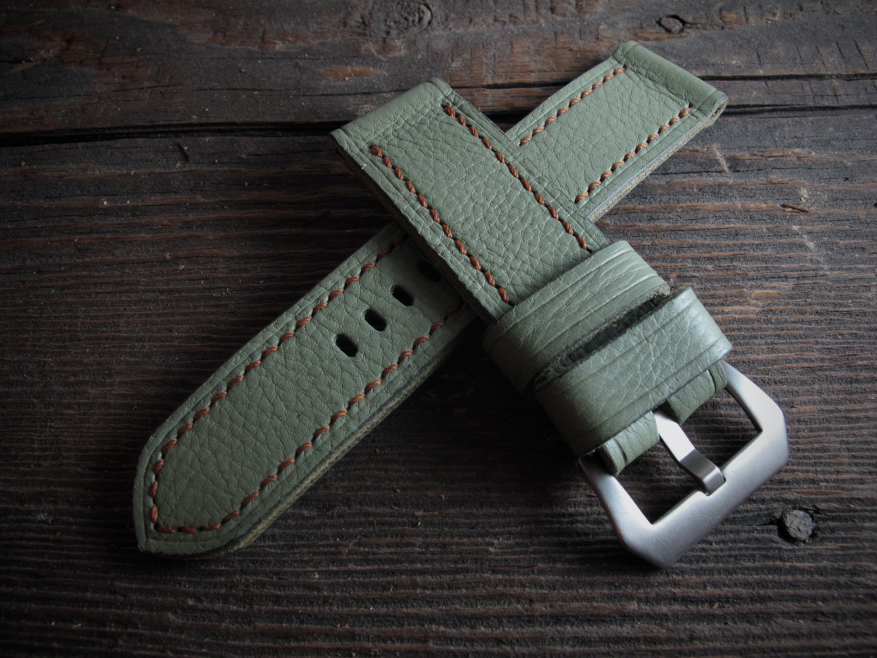 "LG-26" Handmade light green Leather Strap