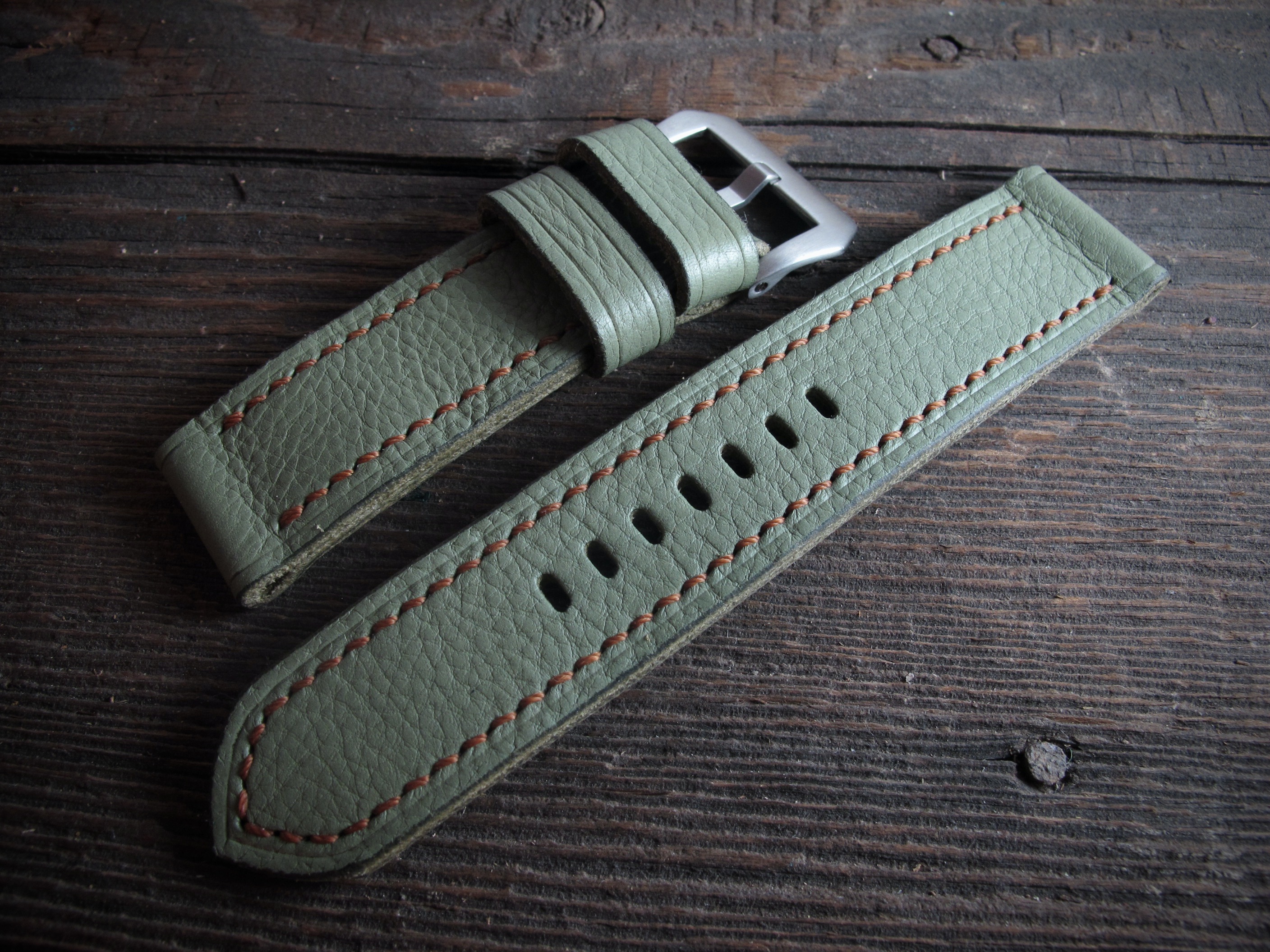 "LG-26" Handmade light green Leather Strap - Image 2
